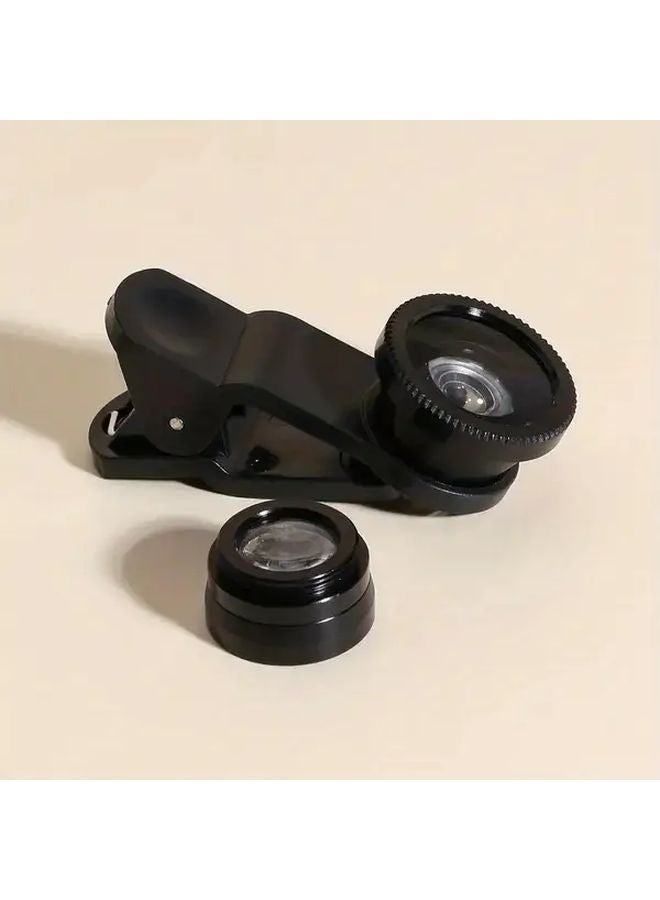 Black Universal Clip On Phone Lens Set Wide Angle Macro Fisheye - Image 2